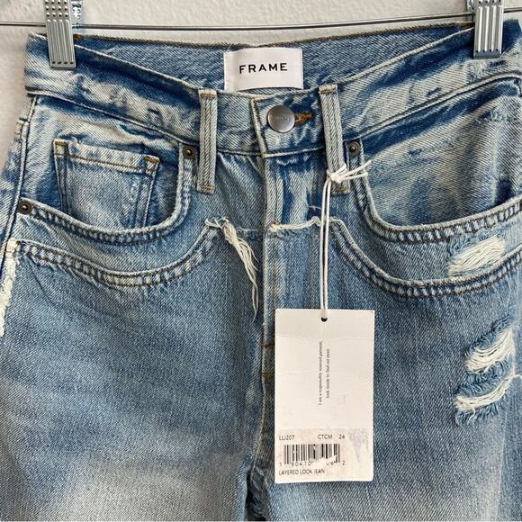 New Frame Premium Denim Layered-look Button Fly Straight Leg Jeans Size 24 - Picture 4 of 15